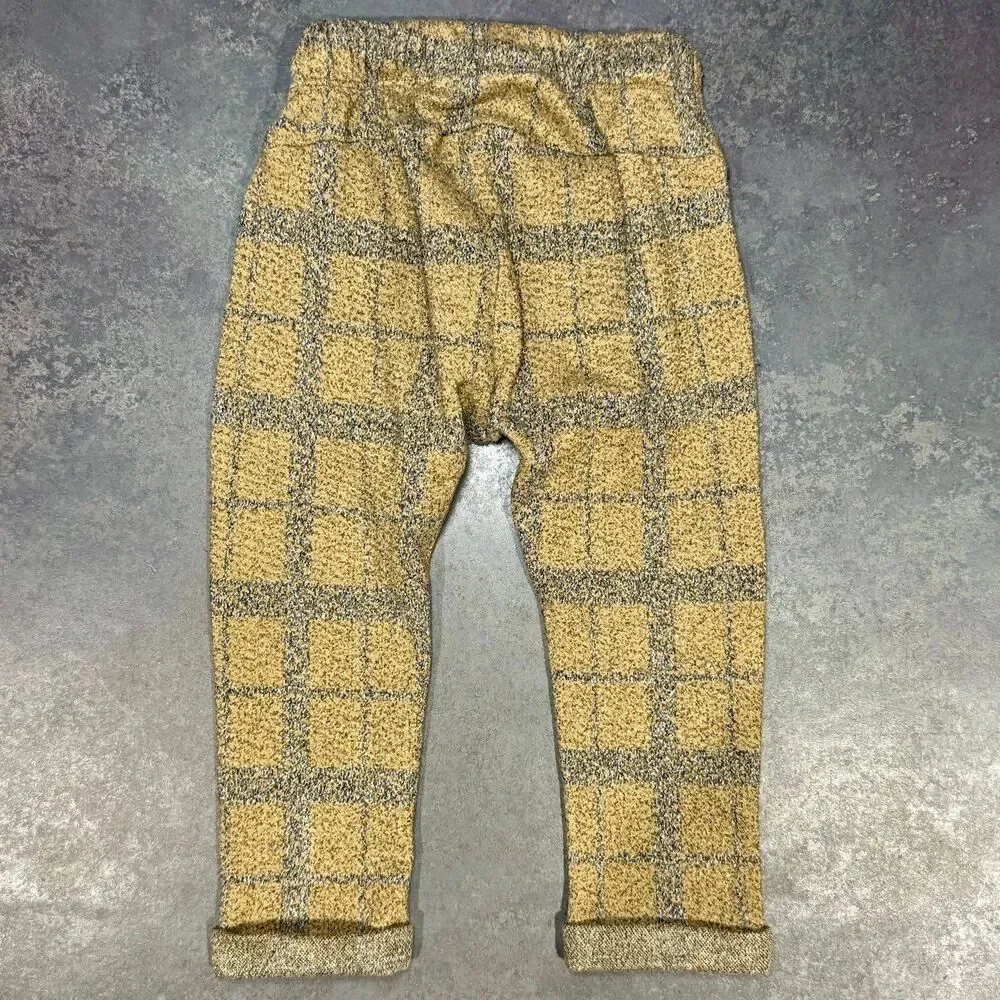 Zara Baby 18M Textured Plaid Knit Pants Brown Tan Pull On Cozy